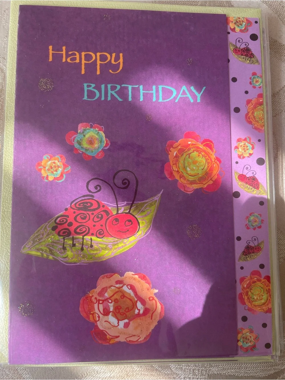 Purple Floral Ladybug Birthday Card - Cheerful Design